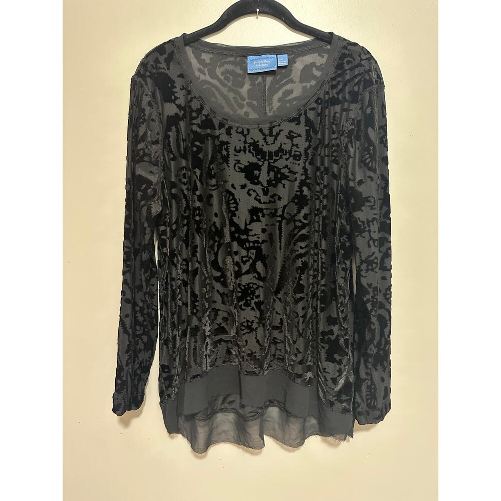 Simply Vera Wang Black Velvet Burnout Long Sleeve Top High Low Size XL